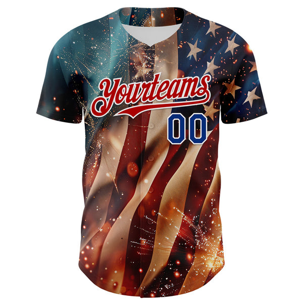 Custom Blue Royal Red-White 3D Patriotic American Flag Authentic Baseball Jersey alternate