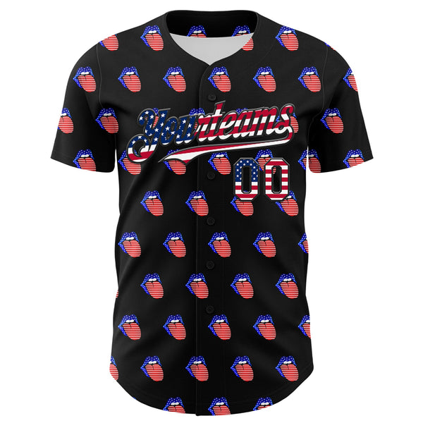 Custom Black USA Flag-White 3D Patriotic American Flag Authentic Baseball Jersey alternate