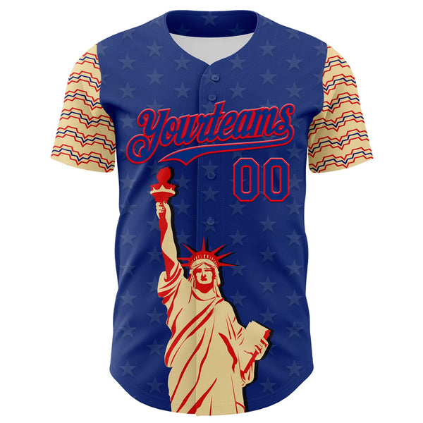 Custom Royal Fire Red-Cream 3D Pattern Design Patriotic American Symbol Statue of Liberty Authentic Baseball Jersey alternate
