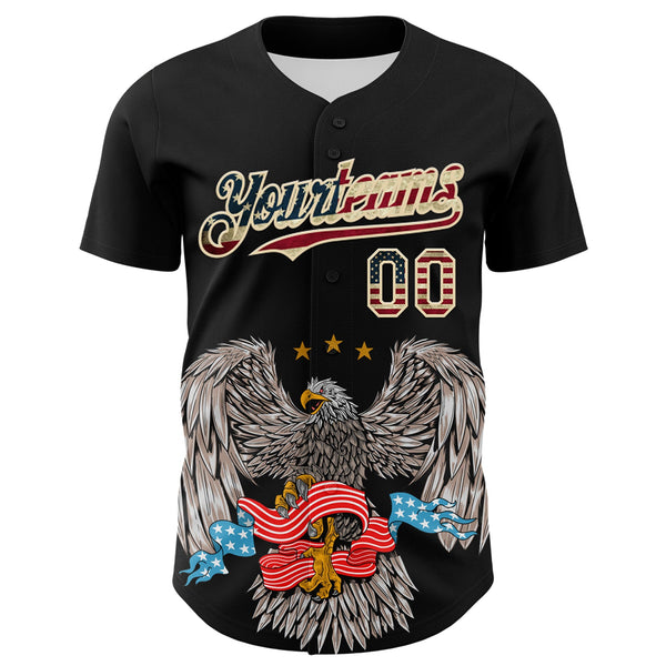 Custom Black Vintage USA Flag-Cream 3D Patriotic American Symbol Eagle Authentic Baseball Jersey alternate