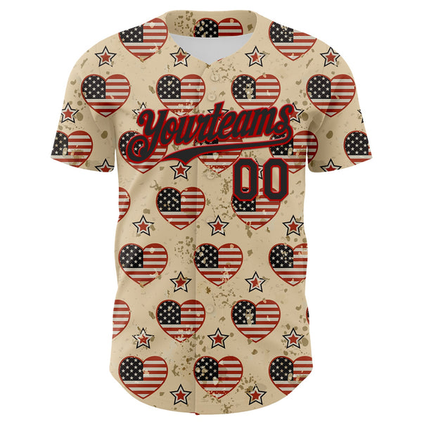 Custom City Cream Black-Red 3D Patriotic American Flag Authentic Baseball Jersey alternate