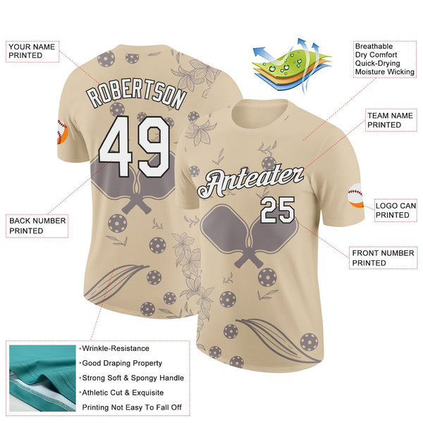 Custom City Cream White-Black 3D Pickleball Paddles Balls Floral Performance T-Shirt alternate