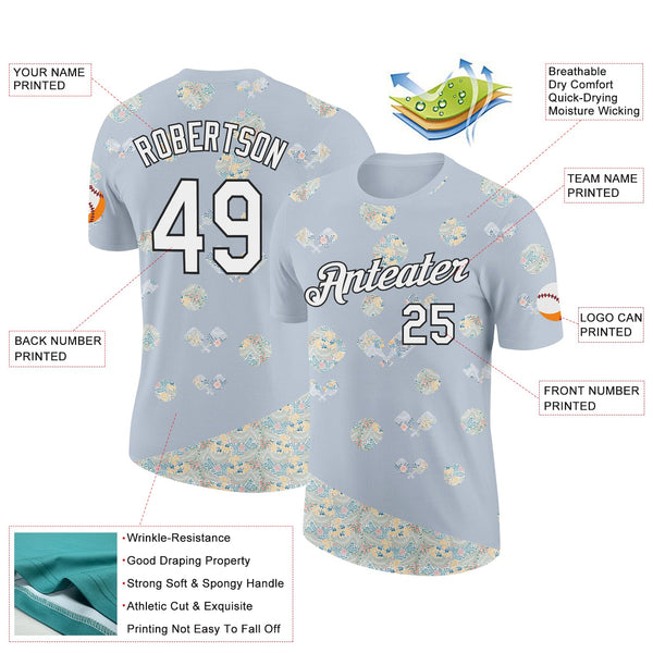 Custom Silver White-Black 3D Pickleball Paddles Balls Floral Performance T-Shirt alternate