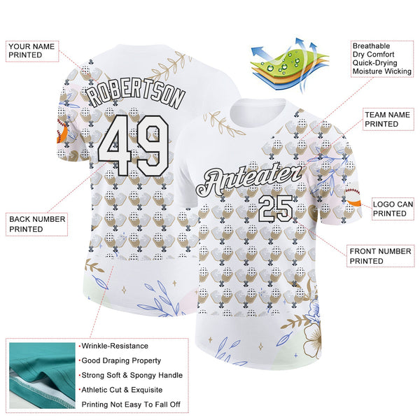 Custom White Black 3D Pickleball Paddles Balls Floral Performance T-Shirt alternate