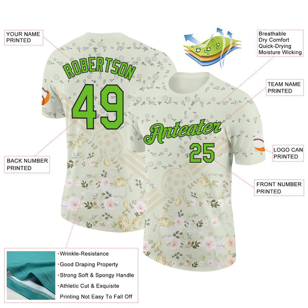 Custom Cream Aurora Green-Black 3D Pickleball Paddles Balls Floral Performance T-Shirt alternate