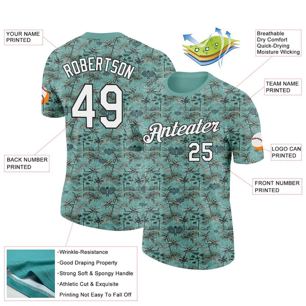 Custom Green White-Black 3D Pickleball Paddles Balls Tropical Palm Trees Performance T-Shirt alternate