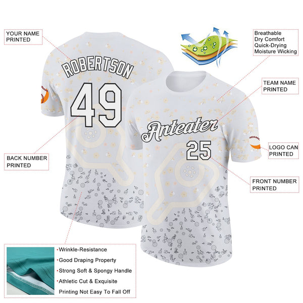 Custom White Black 3D Pickleball Paddles Balls Floral Performance T-Shirt alternate
