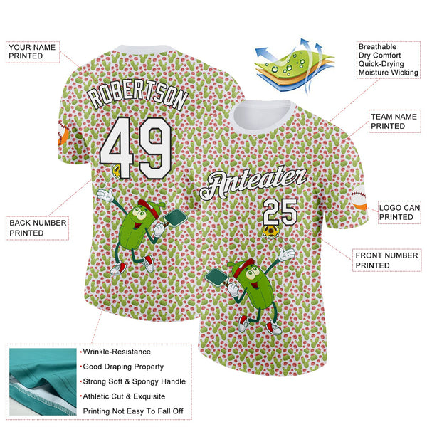Custom White Black 3D Pickleball Paddles Balls Cactus Performance T-Shirt alternate