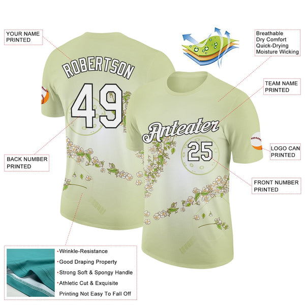 Custom Green White-Black 3D Pickleball Paddles Balls Floral Performance T-Shirt alternate