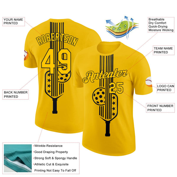 Custom Yellow Black 3D Pickleball Paddles Balls Performance T-Shirt alternate