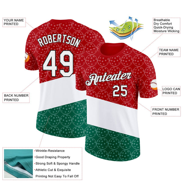 Custom Red White Green-Black 3D Pickleball Balls Performance T-Shirt alternate