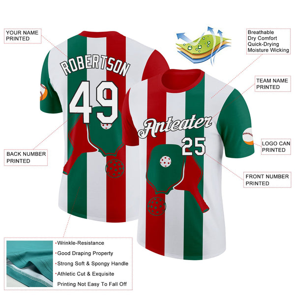 Custom Red White Green-Black 3D Pickleball Paddles Balls Performance T-Shirt alternate