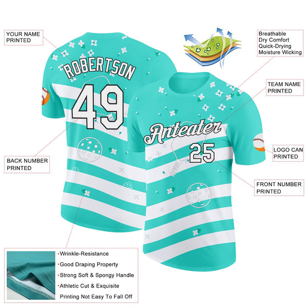 Custom Green White-Black 3D Pickleball Paddles Balls Floral Performance T-Shirt alternate