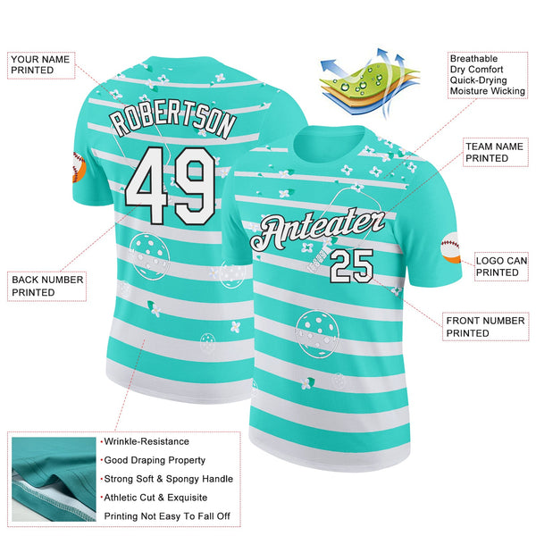 Custom Green White-Black 3D Pickleball Paddles Balls Floral Performance T-Shirt alternate