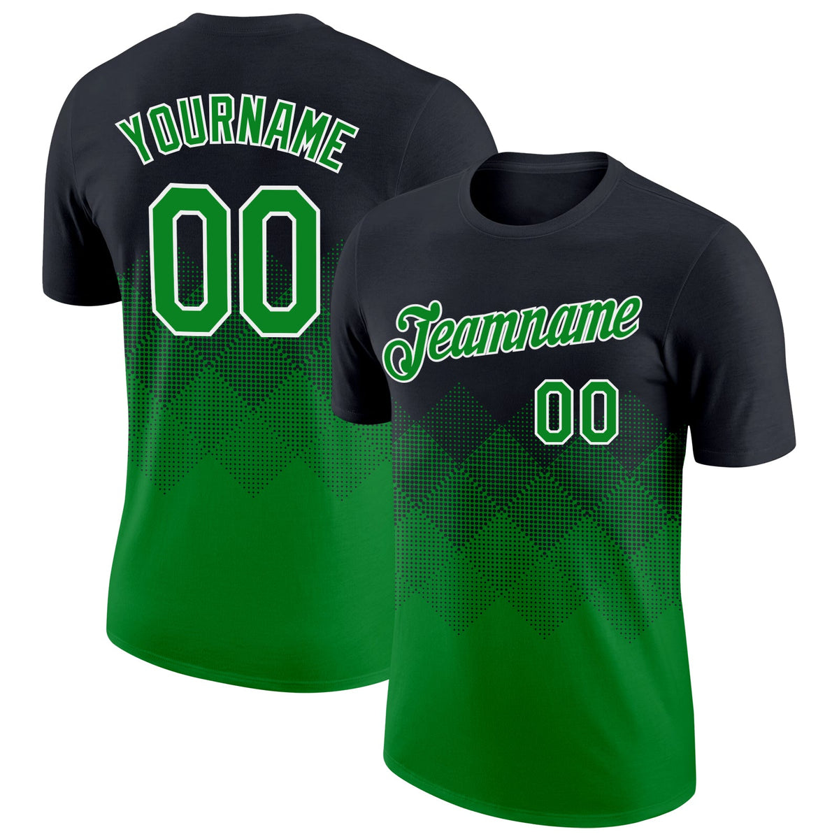 Custom Black Grass Green-White 3D Pattern Design Gradient Square Shapes Performance T-Shirt