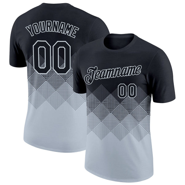 Custom Black Silver 3D Pattern Design Gradient Square Shapes Performance T-Shirt