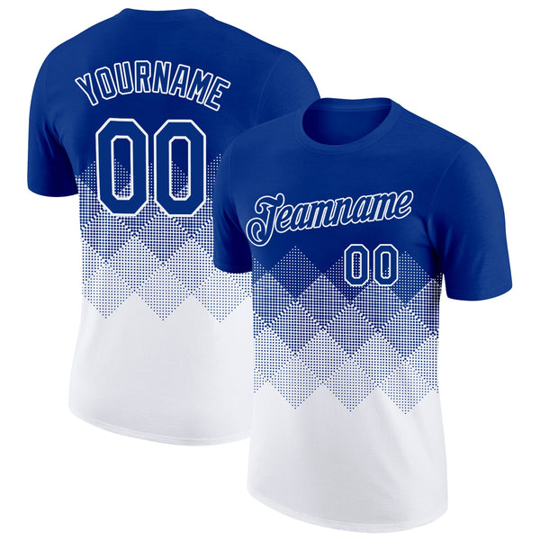 Custom Royal White 3D Pattern Design Gradient Square Shapes Performance T-Shirt