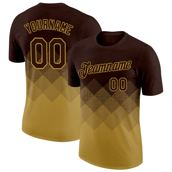 Custom Brown Old Gold 3D Pattern Design Gradient Square Shapes Performance T-Shirt