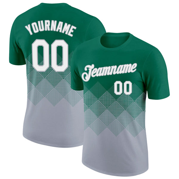 Custom Kelly Green White-Gray 3D Pattern Design Gradient Square Shapes Performance T-Shirt
