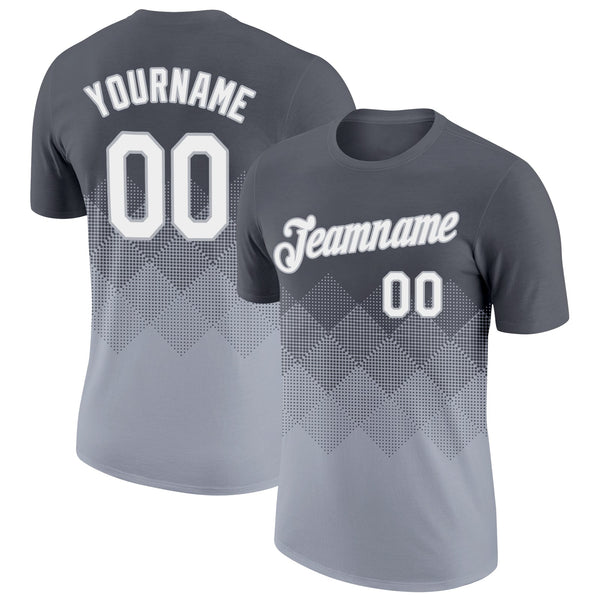 Custom Steel Gray White-Gray 3D Pattern Design Gradient Square Shapes Performance T-Shirt