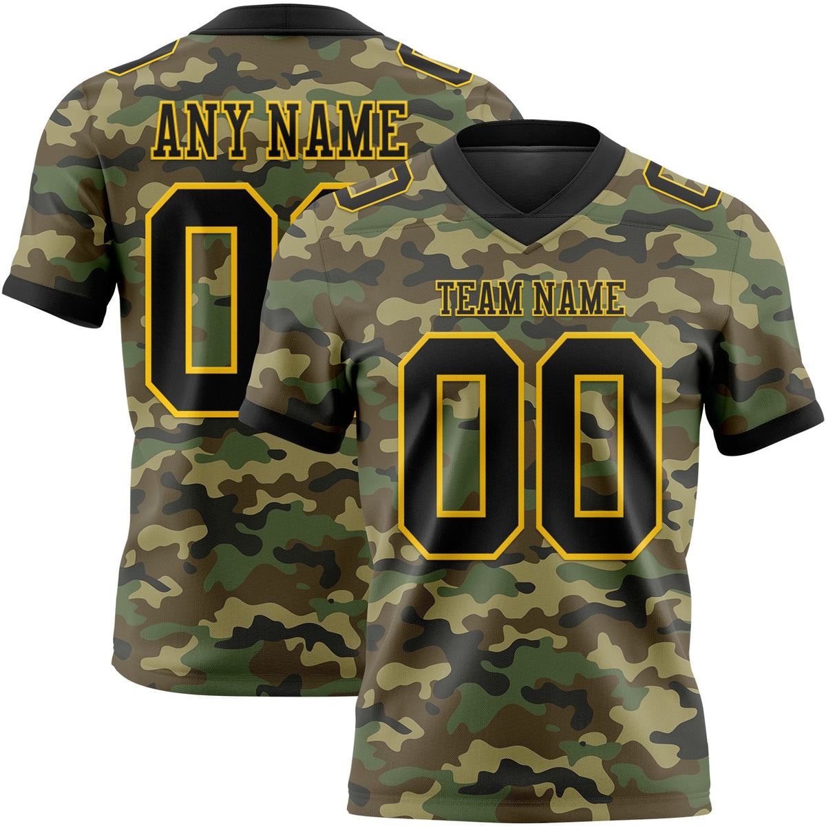 Custom Camo Black-Yellow 3D Pattern Salute To Service Authentic Football Jersey