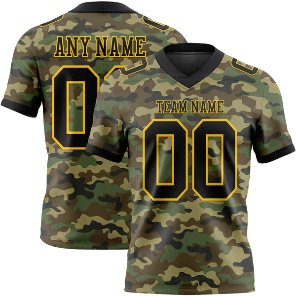 Custom Camo Black-Yellow 3D Pattern Salute To Service Authentic Football Jersey