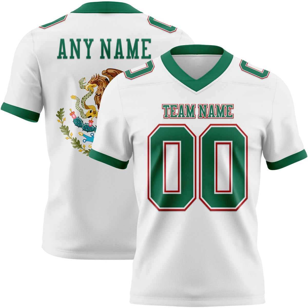 Custom White Kelly Green-Red 3D Pattern Mexico Authentic Football Jersey