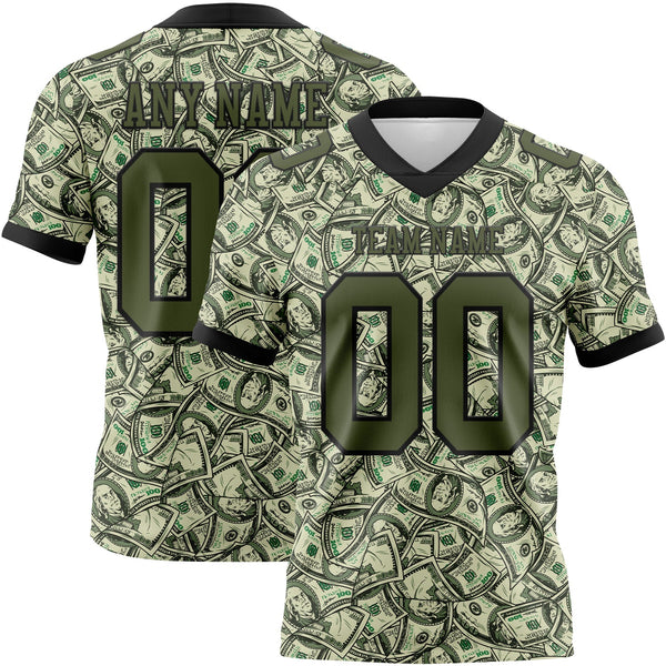 Custom Green Olive-Black 3D Pattern Dollar Authentic Football Jersey