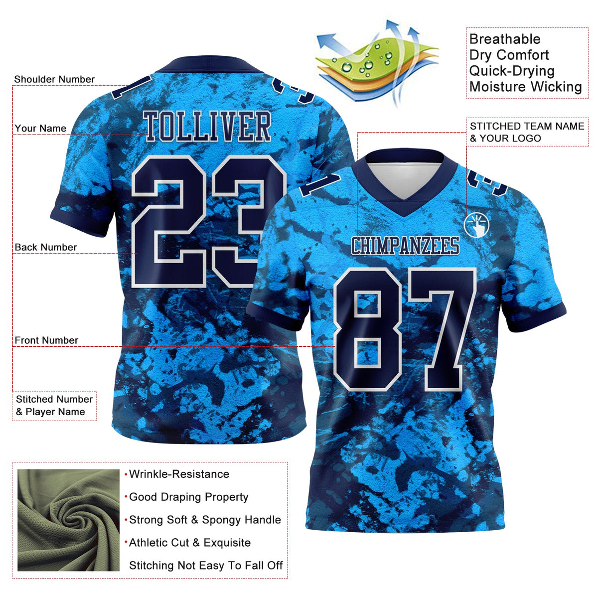Custom Graffiti Pattern Navy-White 3D Pattern Authentic Football Jersey - Front