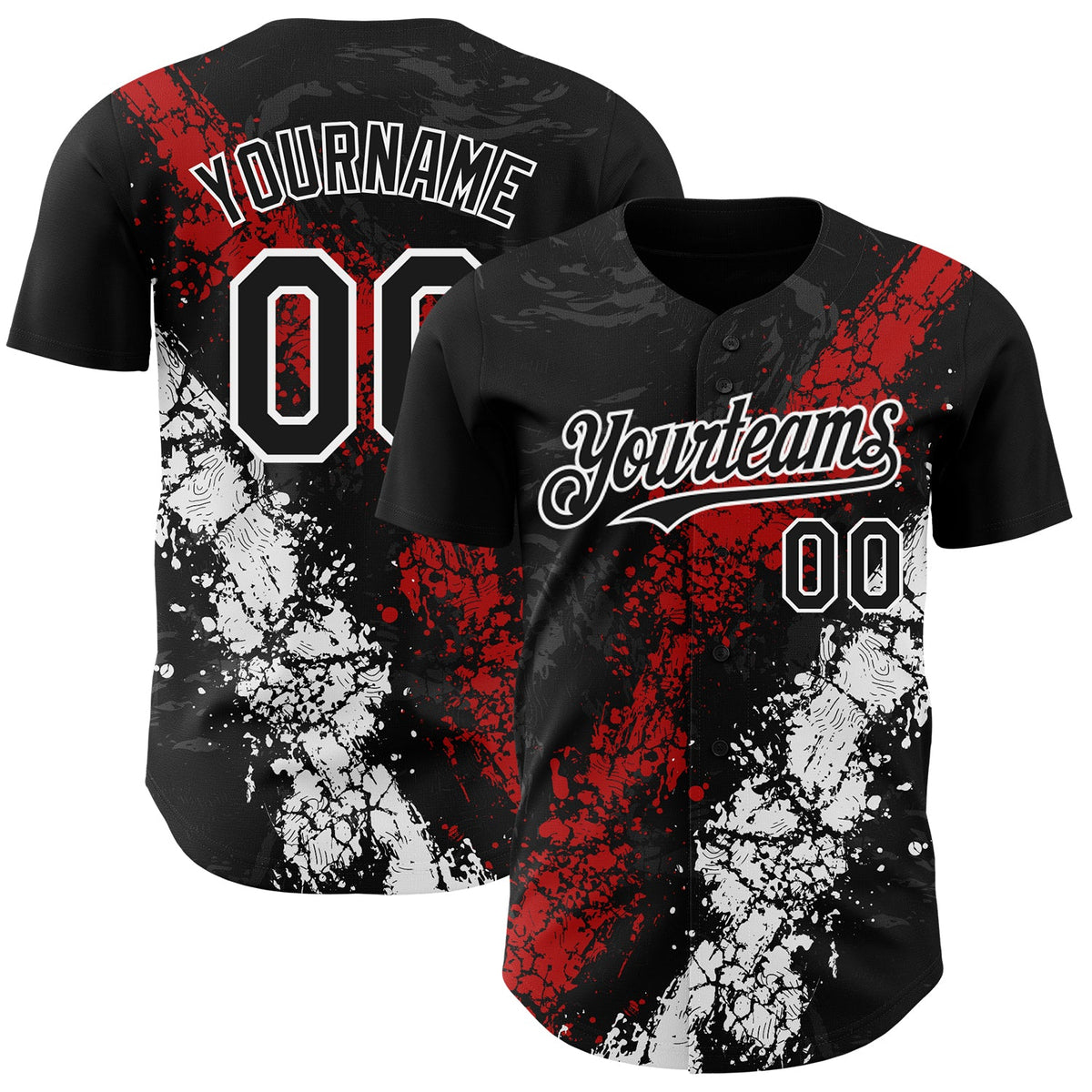 Custom Black Red-White Splash Authentic Baseball Jersey
