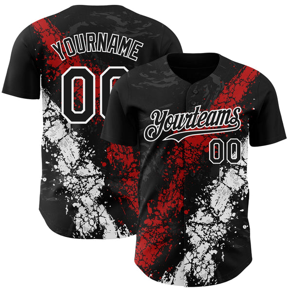Custom Black Red-White Splash Authentic Baseball Jersey