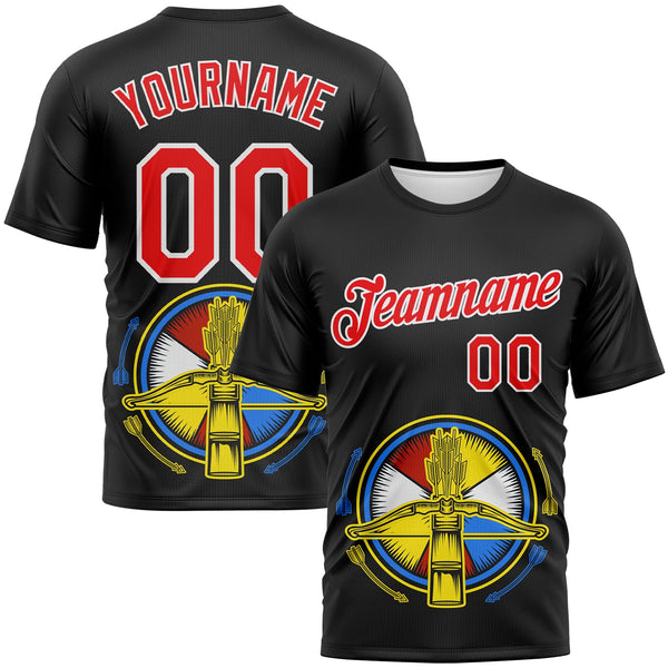 Custom Black Fire Red-White 3D Pattern Design Arrow Archery Bow Target Performance T-Shirt
