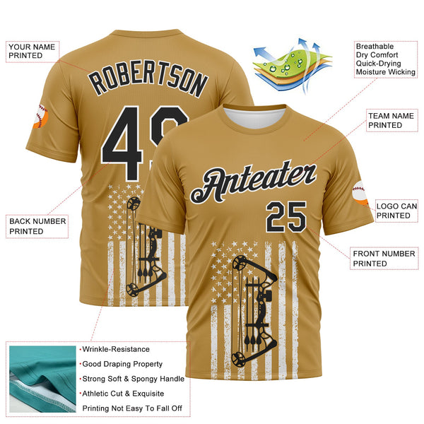 Custom Old Gold Black-White 3D Pattern Design Arrow Archery Bow Target American Flag Performance T-Shirt alternate