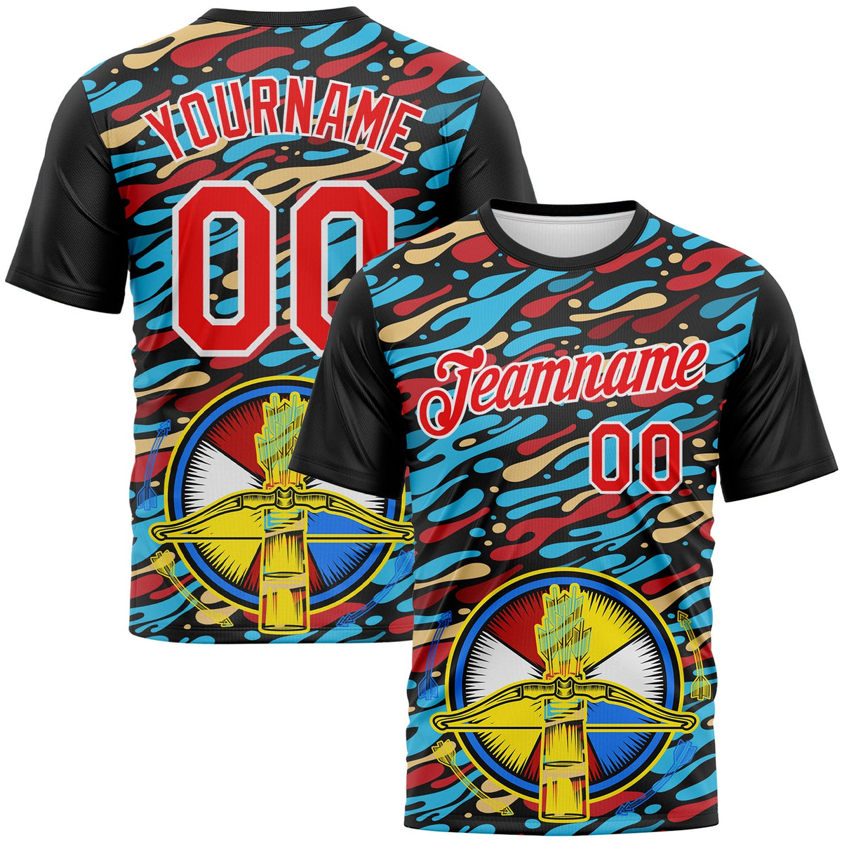 Custom Black Fire Red-White 3D Pattern Design Arrow Archery Bow Target Performance T-Shirt