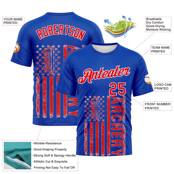 Custom Thunder Blue Fire Red-White 3D Pattern Design Arrow Archery Bow Target American Flag Performance T-Shirt alternate