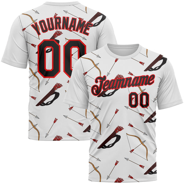 Custom White Black-Fire Red 3D Pattern Design Arrow Archery Bow Target Performance T-Shirt