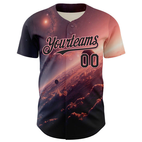 Custom Black Medium Pink 3D Pattern Design Outer Space Solar Authentic Baseball Jersey alternate