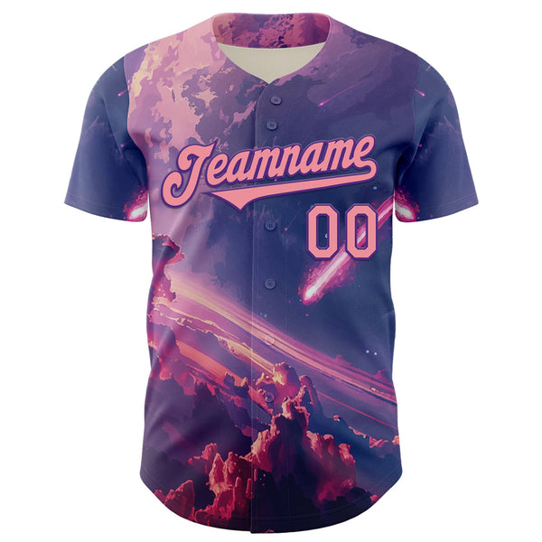 Custom Purple Medium Pink 3D Pattern Design Outer Space Authentic Baseball Jersey alternate
