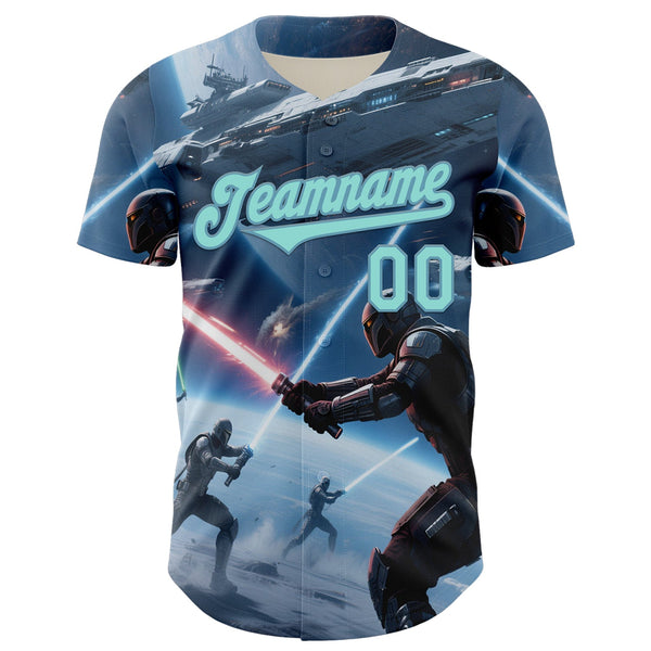Custom Blue Ice Blue-Shadow Blue 3D Pattern Design Outer Space Light Swords Starships Authentic Baseball Jersey alternate