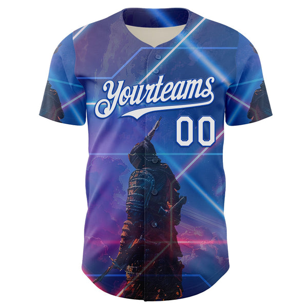 Custom Blue White-Thunder Blue 3D Pattern Design Outer Space Authentic Baseball Jersey alternate