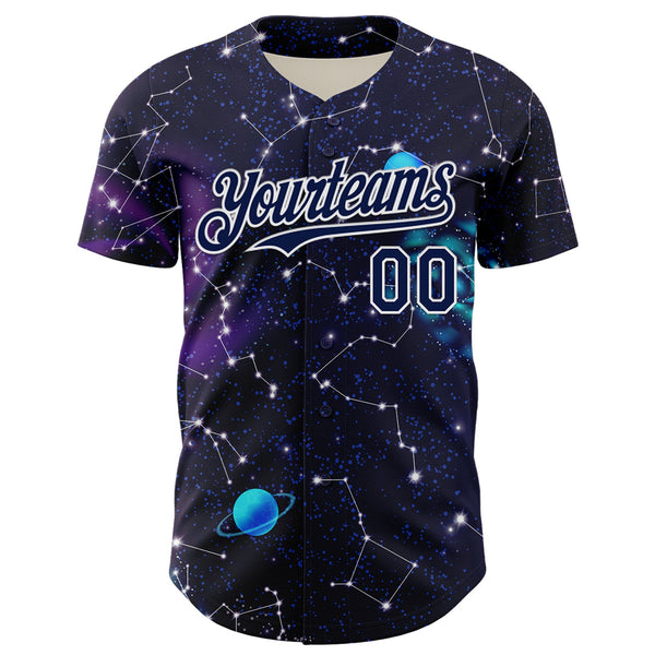Custom Dark Purple Navy-White 3D Pattern Design Outer Space Galaxy Solar Authentic Baseball Jersey alternate