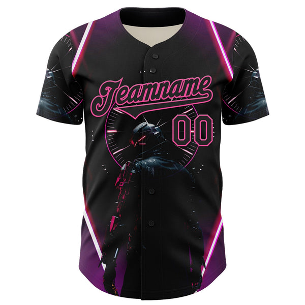 Custom Blue Black-Pink 3D Pattern Design Outer Space Light Swords Authentic Baseball Jersey alternate