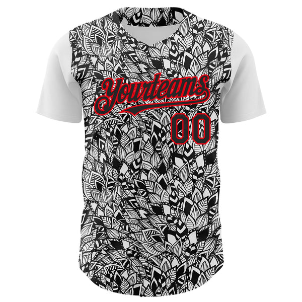 Custom White Black-Fire Red 3D Polynesian Style Islander Authentic Baseball Jersey alternate