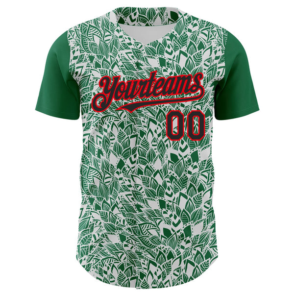 Custom White Black Kelly Green-Fire Red 3D Polynesian Style Islander Authentic Baseball Jersey alternate