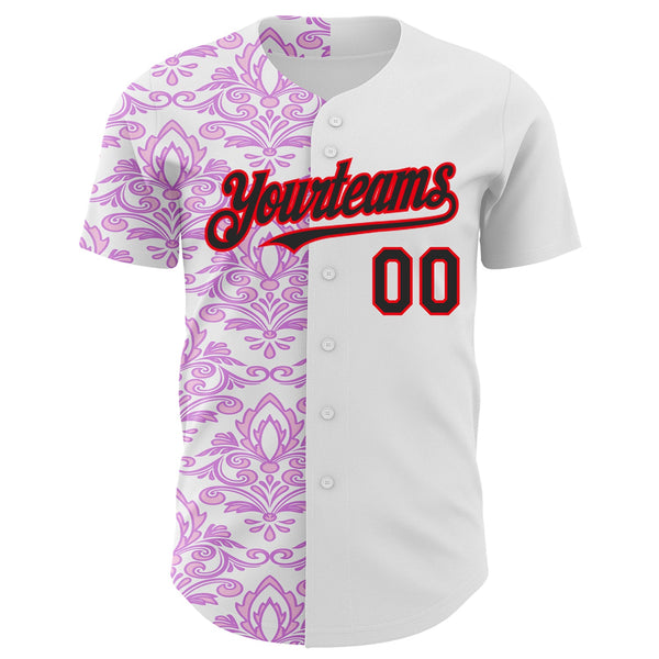 Custom White Black Purple-Fire Red 3D Polynesian Style Islander Authentic Baseball Jersey alternate