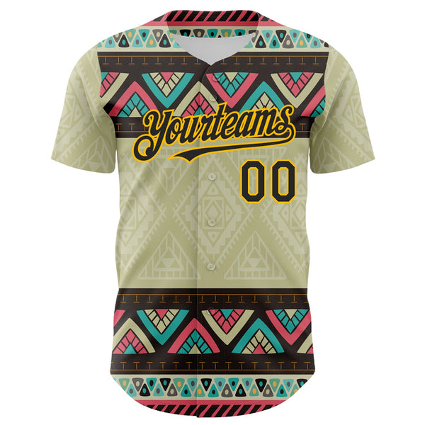 Custom Green Black-Gold 3D Polynesian Style Islander Authentic Baseball Jersey alternate