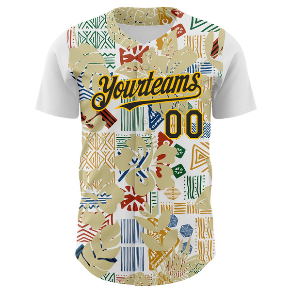 Custom White Black-Gold 3D Polynesian Style Palm Leaves Islander Authentic Baseball Jersey alternate