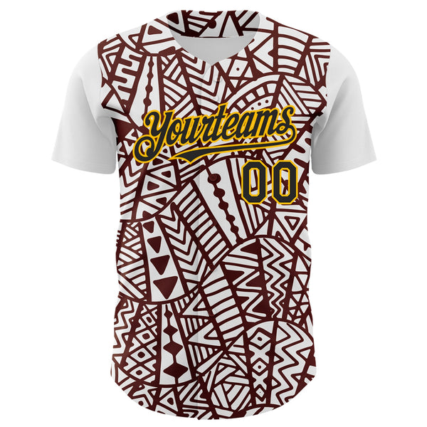 Custom White Black Brown-Gold 3D Polynesian Style Islander Authentic Baseball Jersey alternate