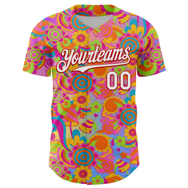 Custom Pink White-Red 3D Pattern Design Trippy Groovy Magic Mushrooms Authentic Baseball Jersey alternate