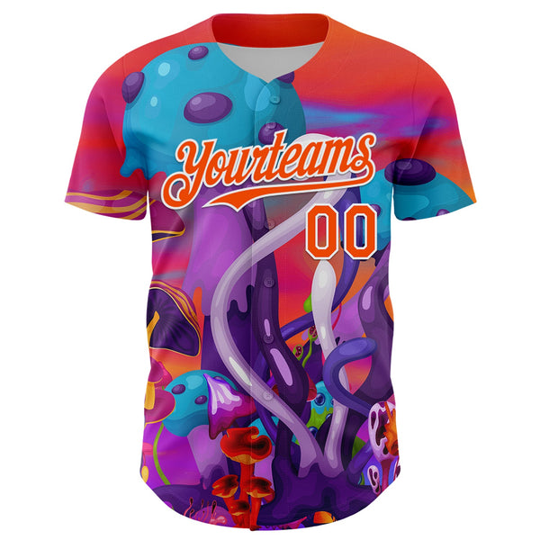 Custom Red Orange Purple-White 3D Pattern Design Trippy Psychedelic Magic Mushrooms Authentic Baseball Jersey alternate